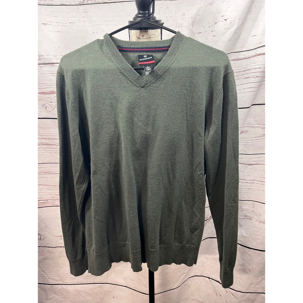 Victorinox Mens Olive Green Merino Wool Blend V-Neck Sweater Size Large L